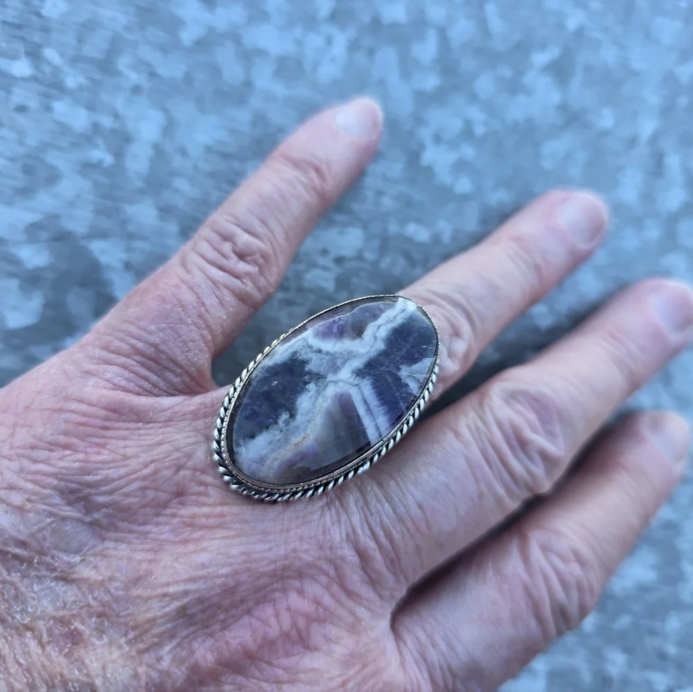 Natural Chevron Amethyst Gemstone Ring in 925 Sterling Silver (7)